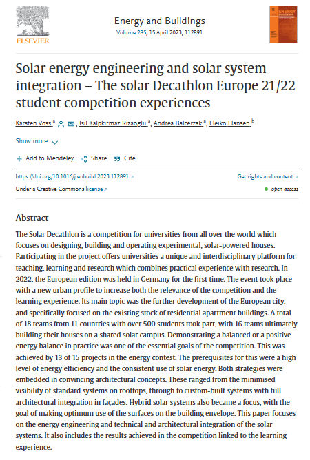 Solar energy engineering and solar system integration – The solar Decathlon Europe 21/22 student competition experiences